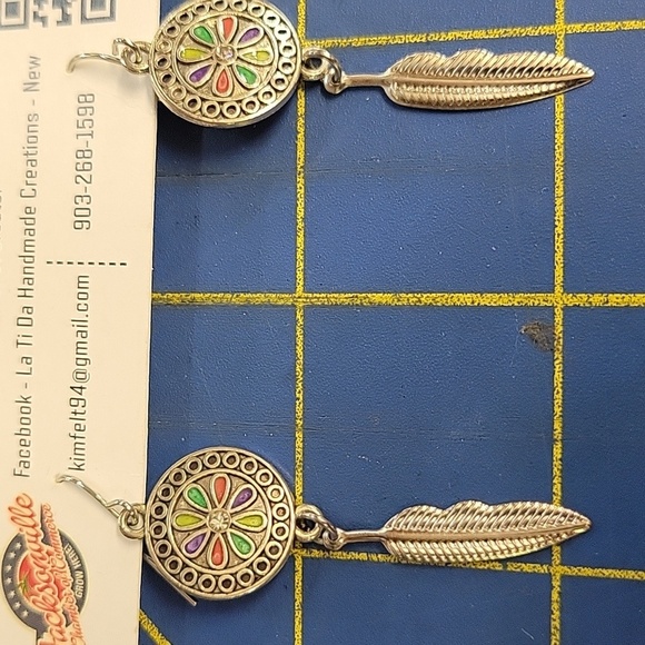 Silver Tone Turquoise Faux 2"  Earrings - Picture 1 of 2
